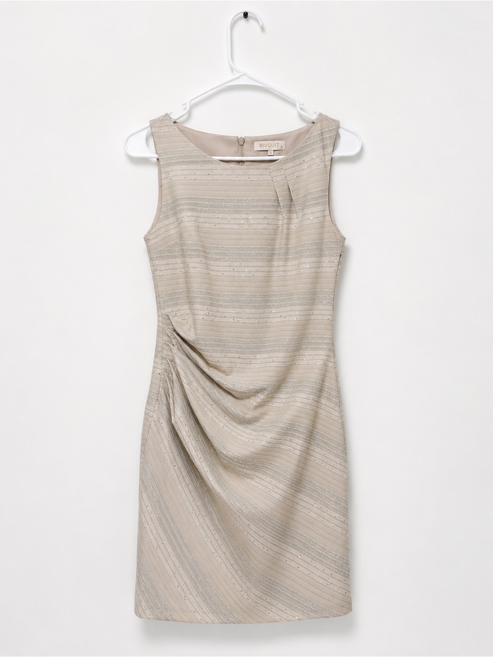 Sleeveless Cream Ruched Cocktail Dress